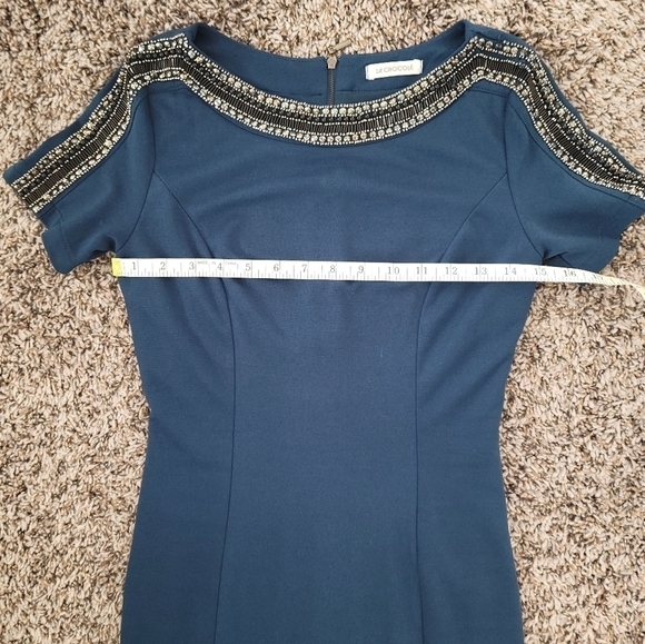 La Chocolê Bodycon Beaded Sequence Blue Midi Dress - Picture 9 of 16